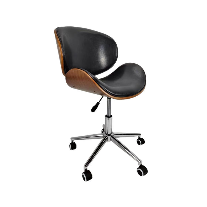 Silla de Oficina de Cuero Sintético y Madera Negra