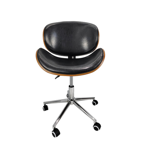 Silla de Oficina de Cuero Sintético y Madera Negra