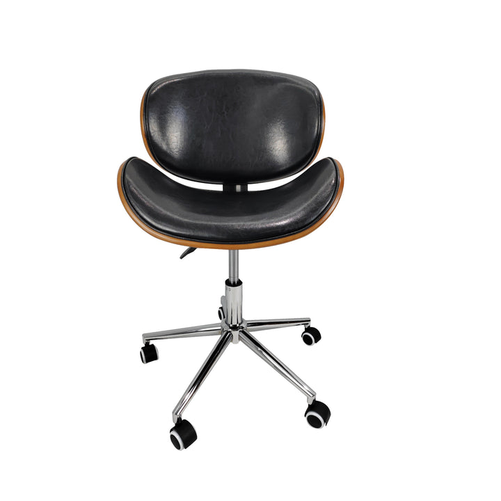 Silla de Oficina de Cuero Sintético y Madera Negra