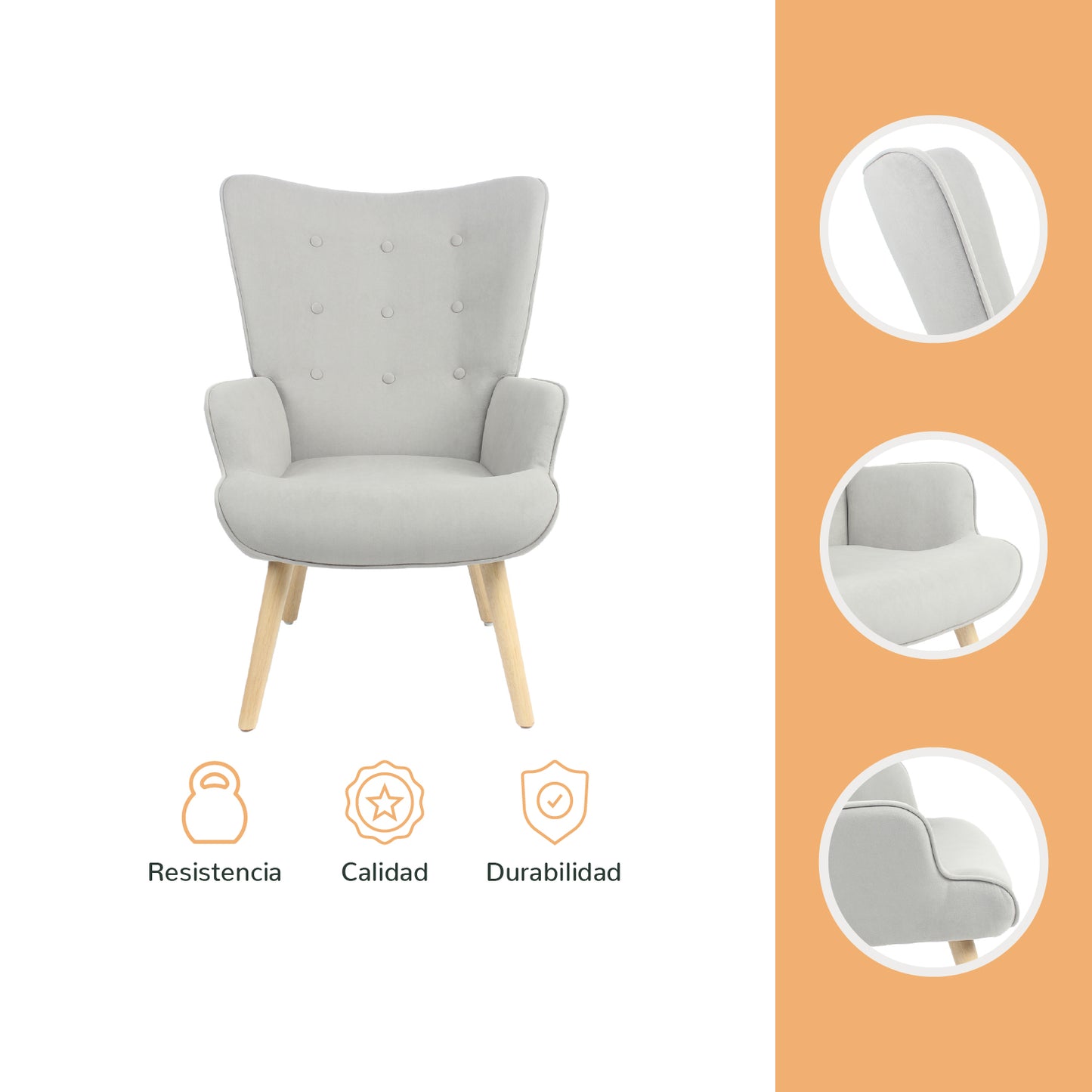 Sillón Individual para Sala Comedor Terciopelo Gris
