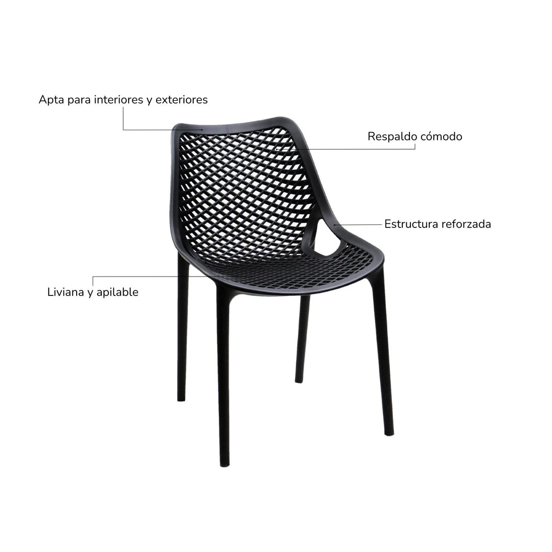 Set 4 Sillas Plásticas Modernas Negras