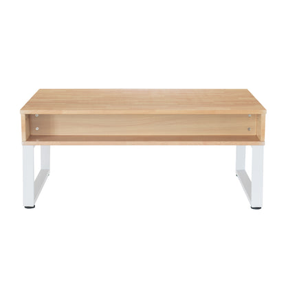 Mesa de Centro Elevable con Compartimento Oculto Café y Blanco