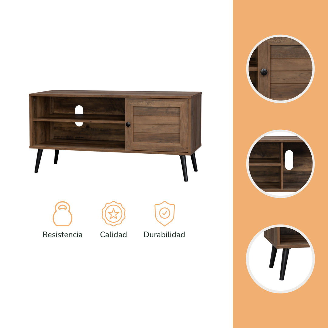 Mueble de TV con Estantes y Puerta Café Oscuro