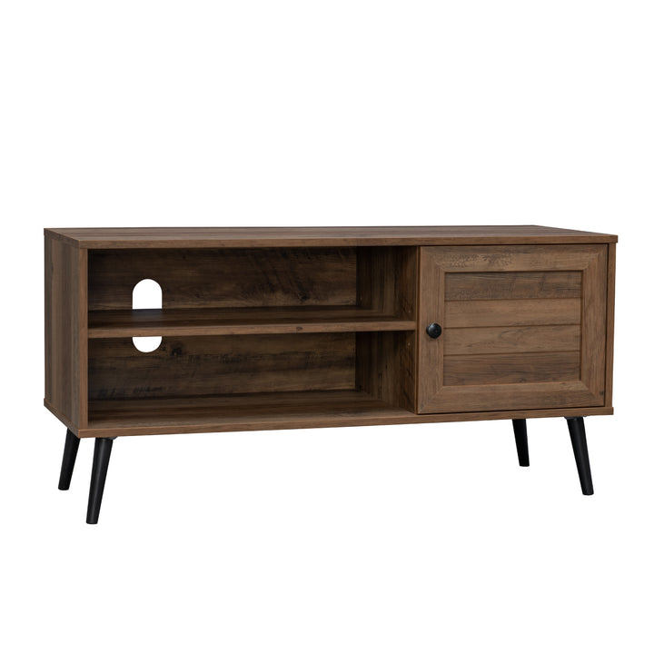 Mueble de TV con Estantes y Puerta Café Oscuro