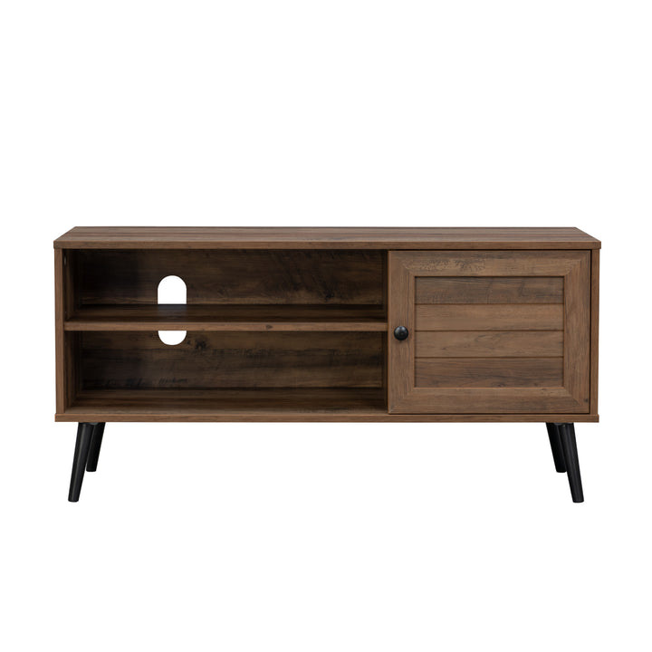 Mueble de TV con Estantes y Puerta Café Oscuro