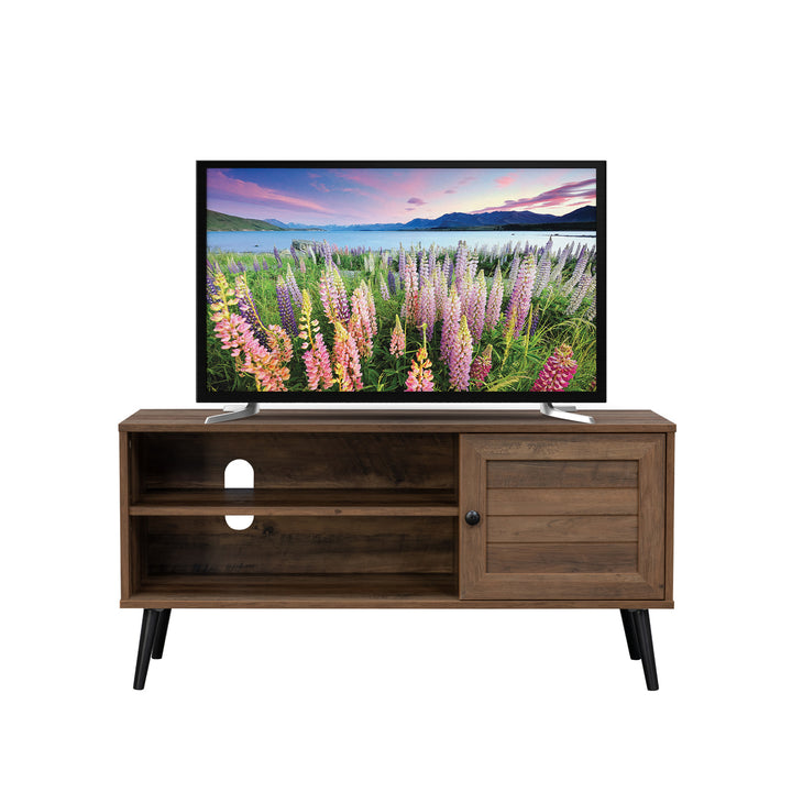 Mueble de TV con Estantes y Puerta Café Oscuro
