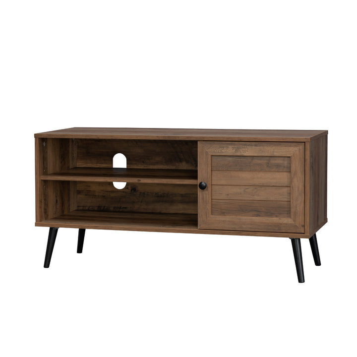 Mueble de TV con Estantes y Puerta Café Oscuro