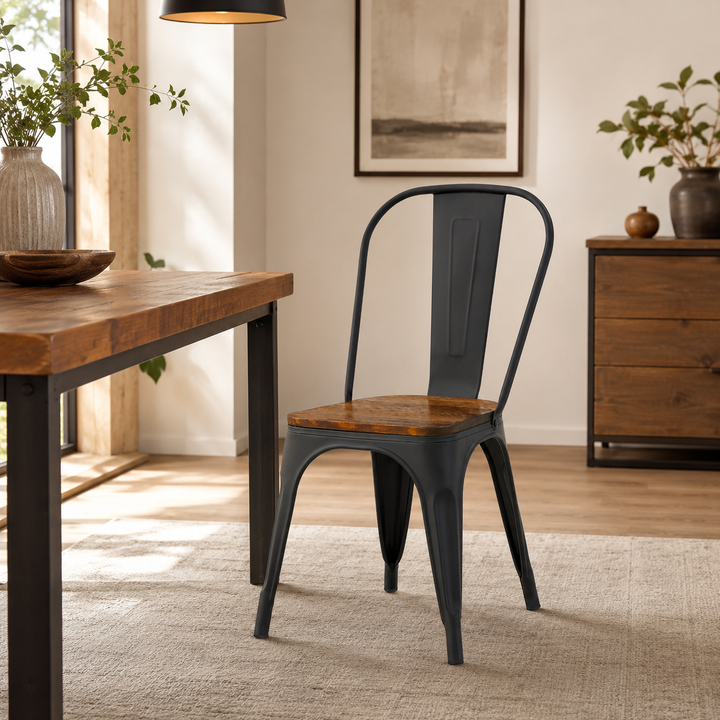 Set 4 Sillas de Comedor Tolix Estilo Industrial Negras