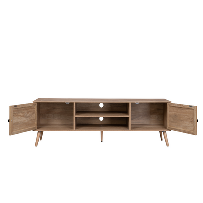 Mueble para TV con Estantes Centrales y Puertas de Ratán