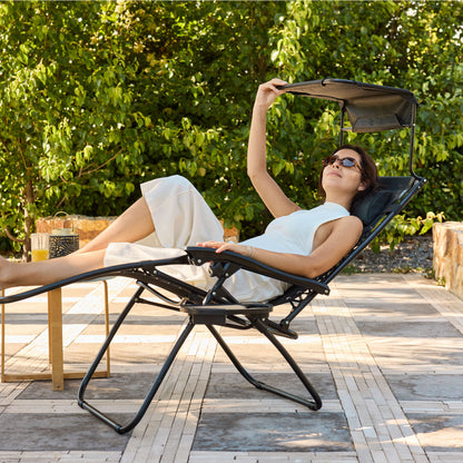 Set 2 Sillas Camastro Reclinables Con Toldo Negro