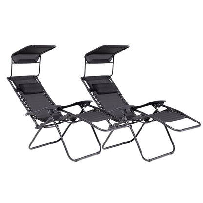 Set 2 Sillas Camastro Reclinables Con Toldo Negro