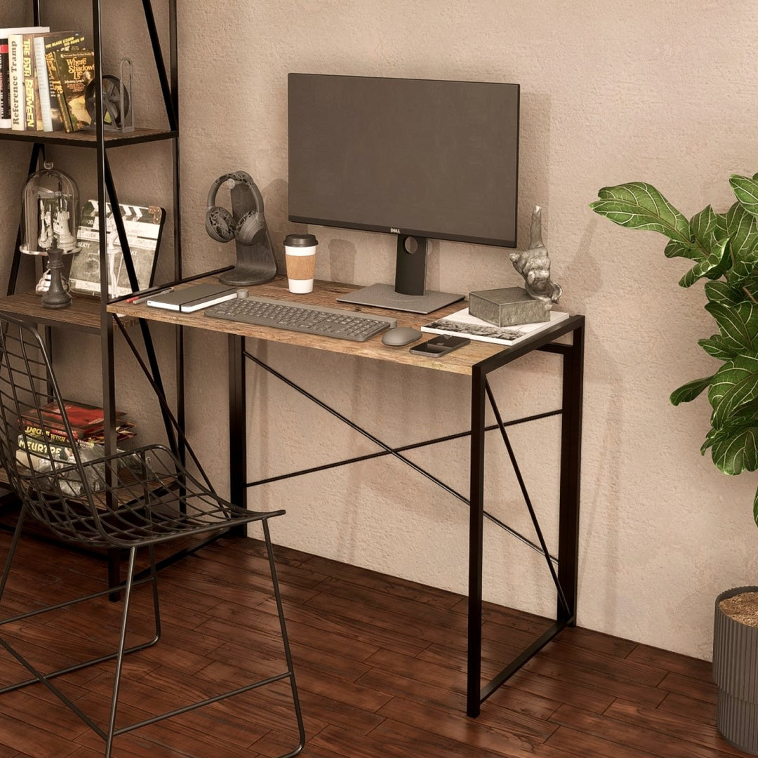 Escritorio Plegable de Melamina y Acero Café