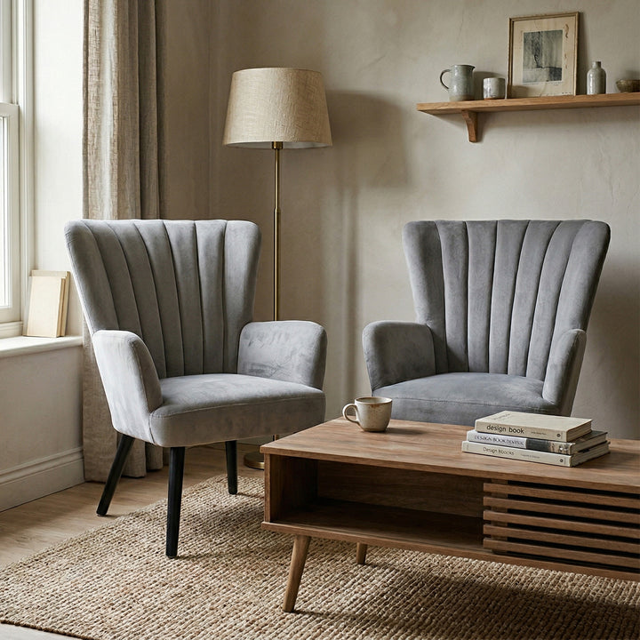 Combo Sala 2 Sillones Azalia Gris + Mesa de Centro Essen