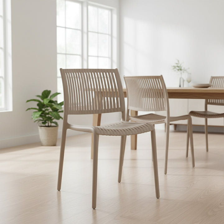 Set 4 Sillas de Comedor de Plástico Varilladas Apta Exterior Beige