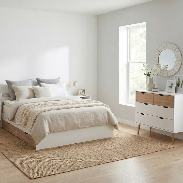 Combo Recámara Nórdica Cama Queen + Cómoda Aloe