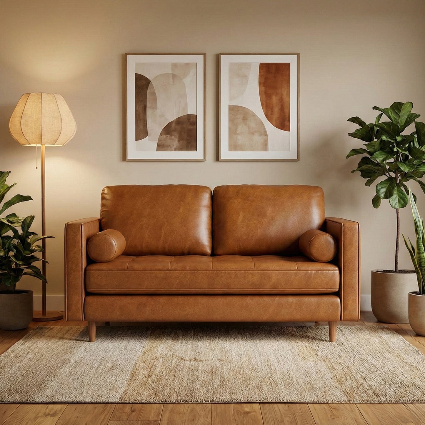 Sofá 2 Plazas Oviedo Simil Cuero Café