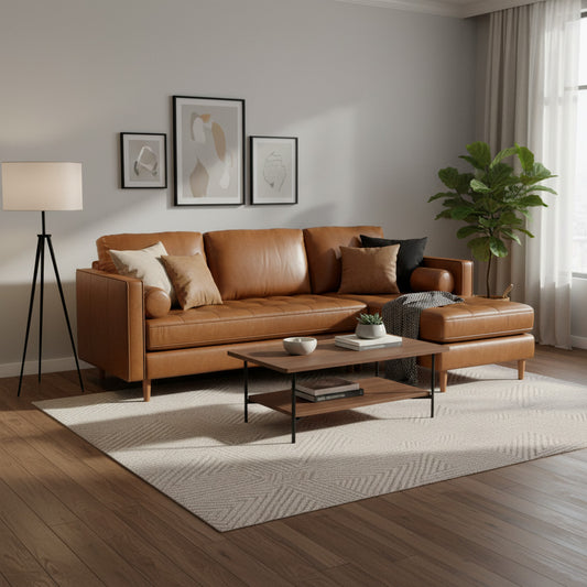 Sala Esquinero Sofa Modular Oviedo de Cuero Café