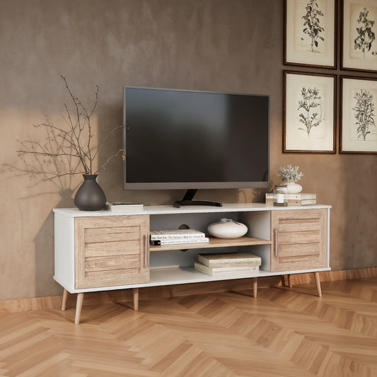 Mueble de TV Con Estantes y Puertas Blanco y Café