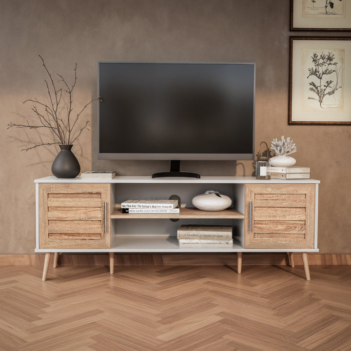 Mueble de TV Con Estantes y Puertas Blanco y Café