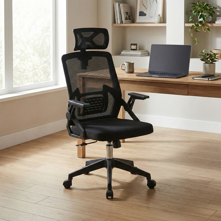 Silla de Oficina Ergonómica con Cabecero Negra