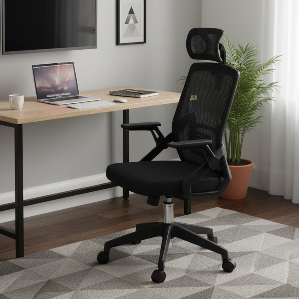Silla de Oficina Ergonómica con Cabecero Negra