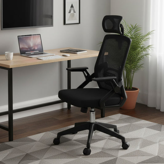 Silla de Oficina Ergonómica con Cabecero Negra