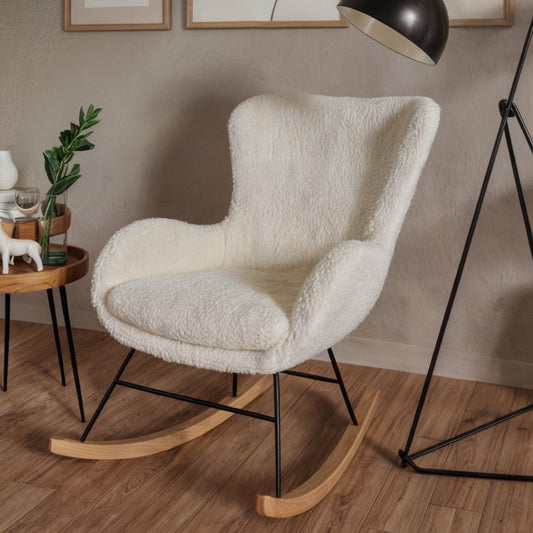 Silla Reclinable Mecedora Tipo Sherpa Beige
