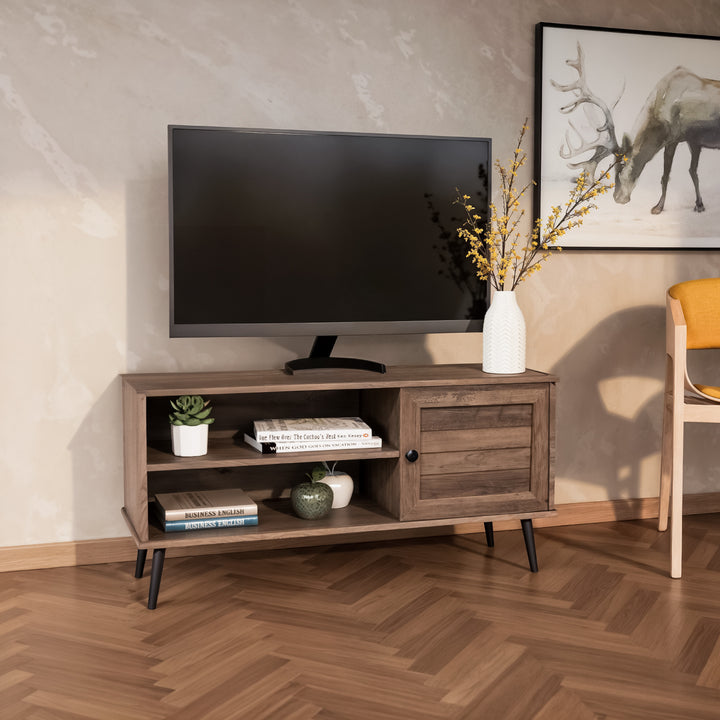 Mueble de TV con Estantes y Puerta Café Oscuro