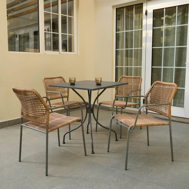 Set 4 Sillas de Ratán Sintético + Mesa Cuadrada