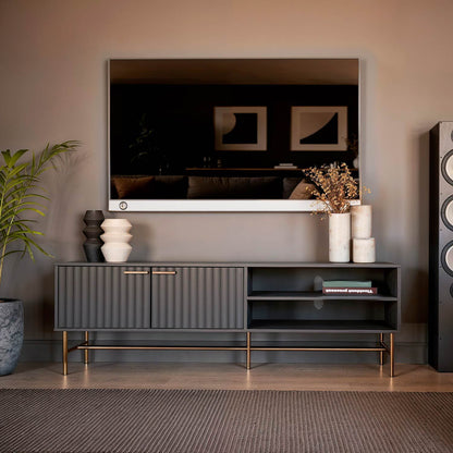 Mueble para TV Moderno Diseño Acanalado Negro y Dorado