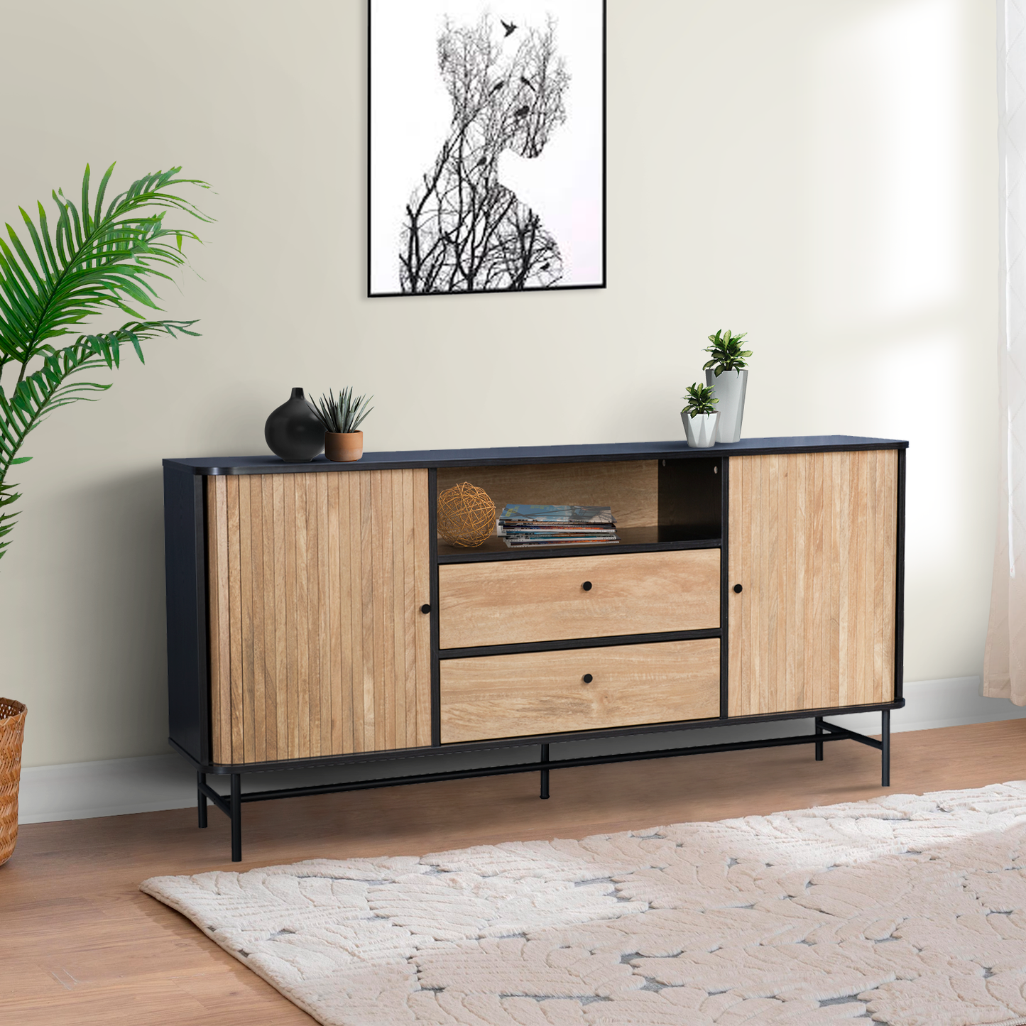 Cómoda Cajonera Moderna con Puertas Corredizas