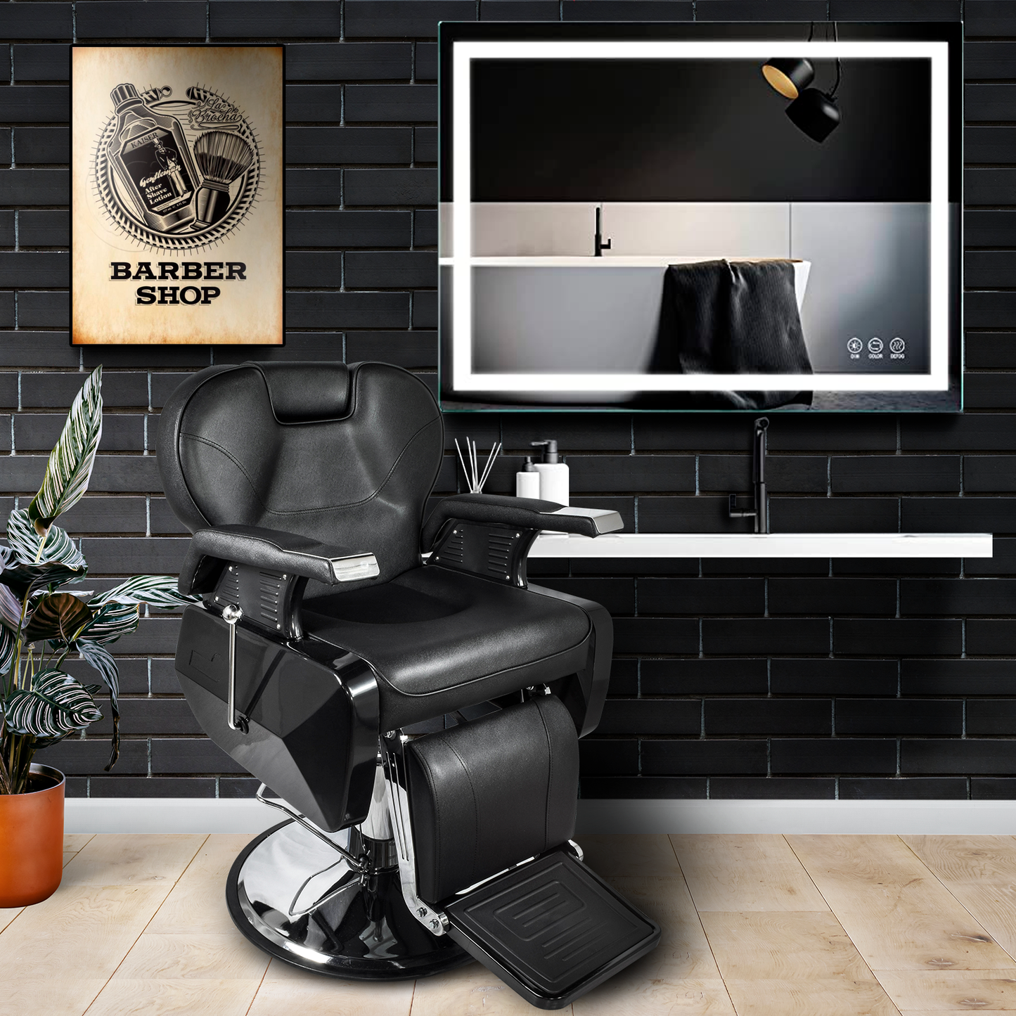 Silla Barbería Luxur Reclinable con Descansa Pies Negra