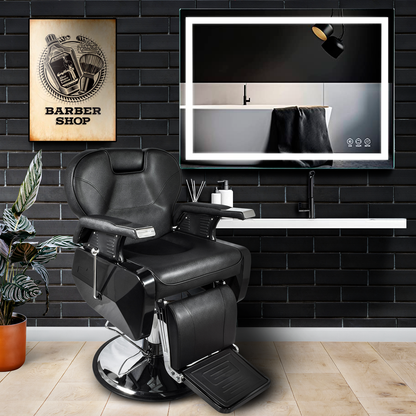 Silla Barbería Luxur Reclinable con Descansa Pies Negra