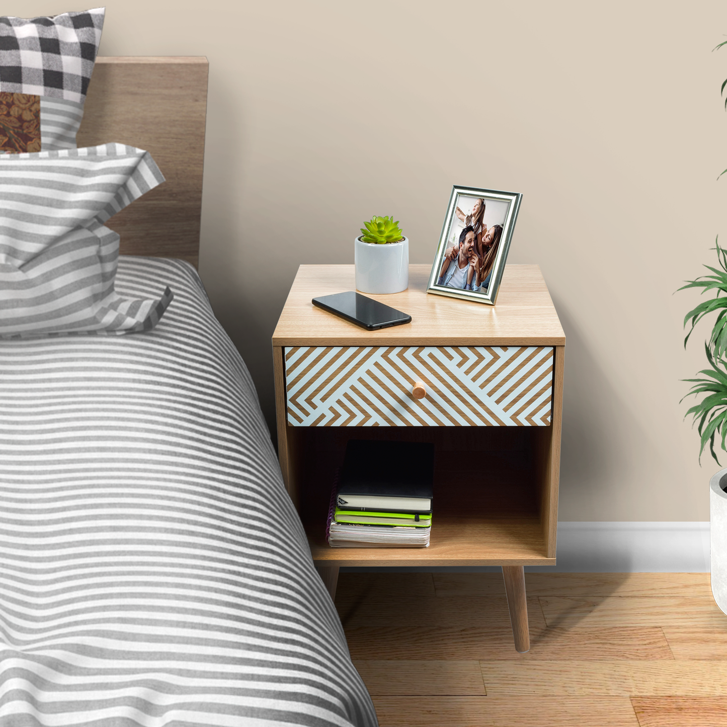 Buró Moon con Cajón y Entrepaño Beige y Blanco