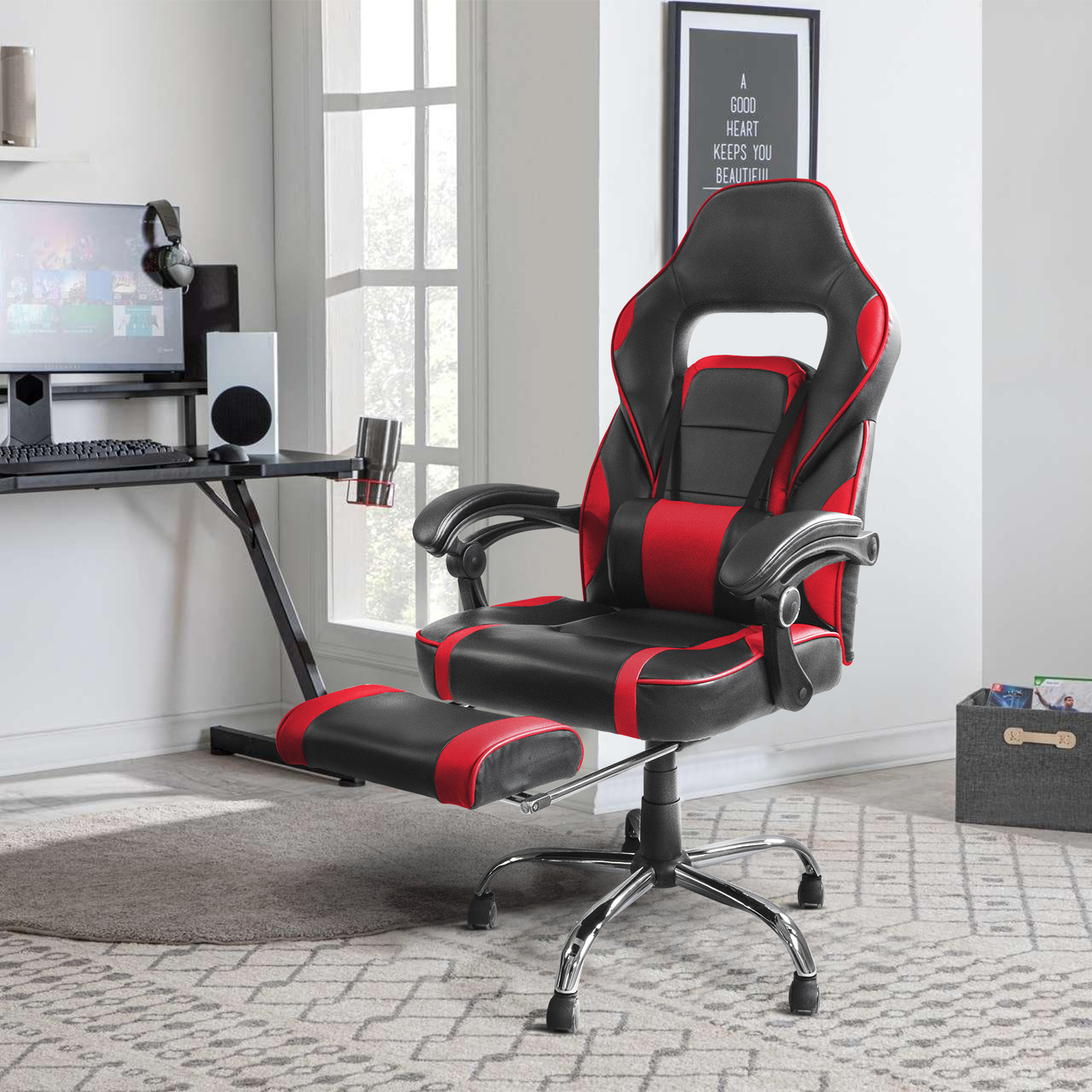 Silla Gamer Samus-Red Reclinable con Descansapies Roja
