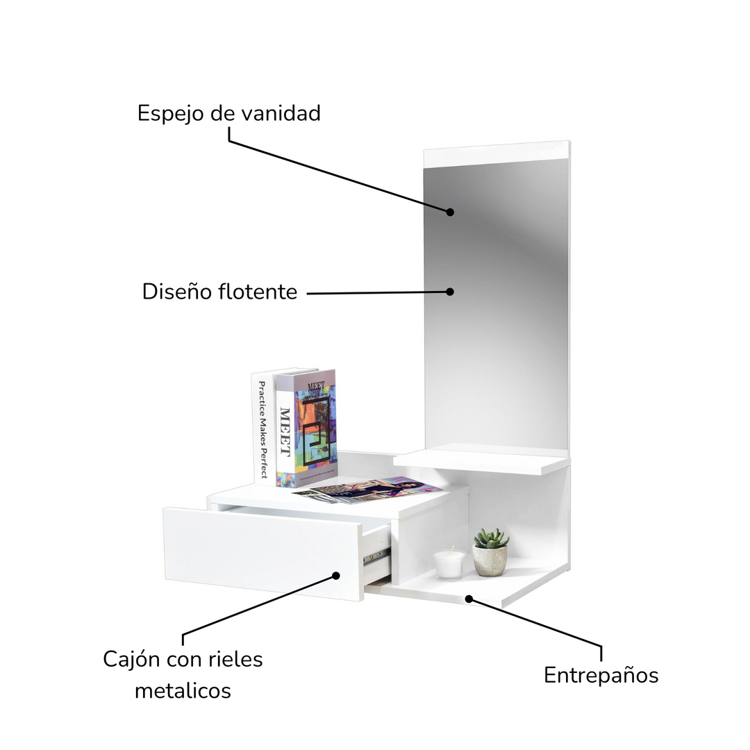 Recibidor Manchester con Espejo y Cajón Blanco