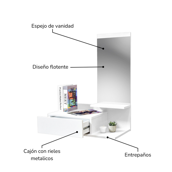 Recibidor Manchester con Espejo y Cajón Blanco