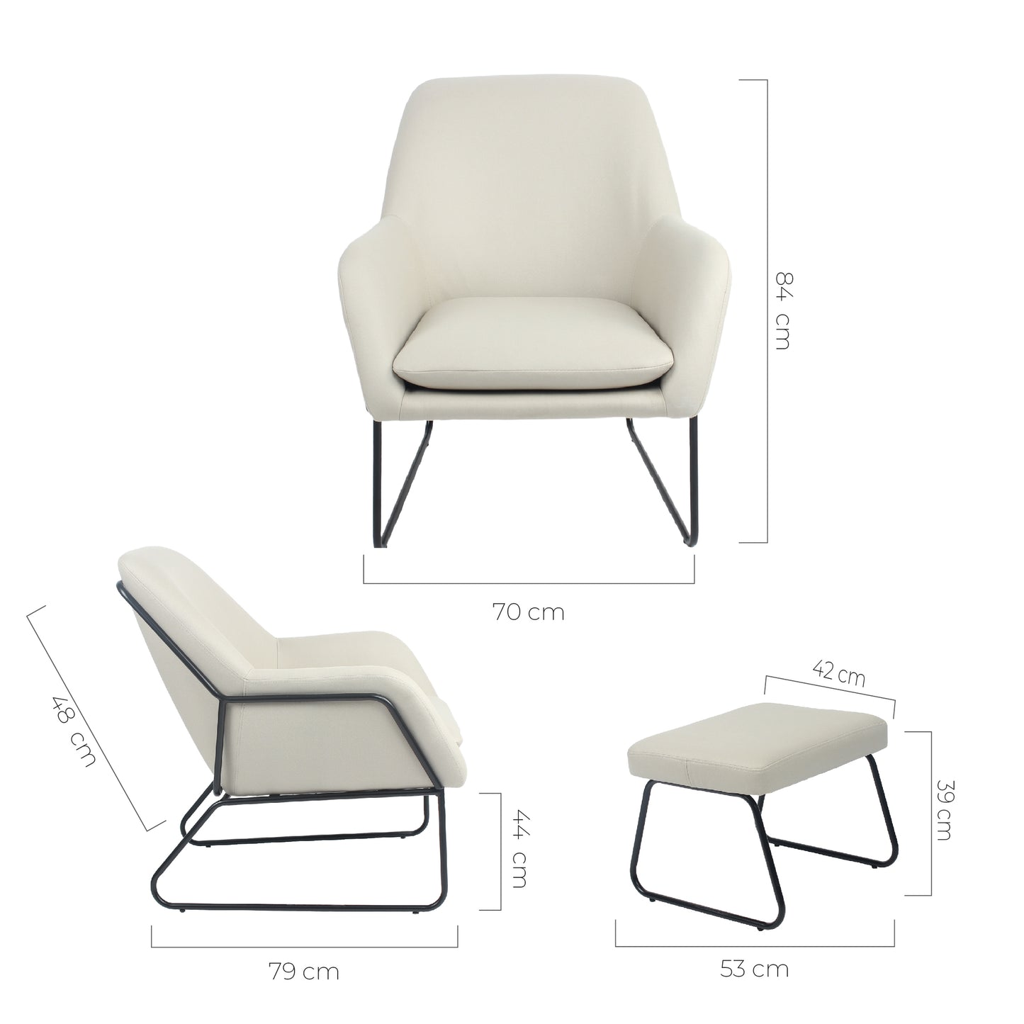 Sillón Individual con Taburete Reposapiés Terciopelo Beige