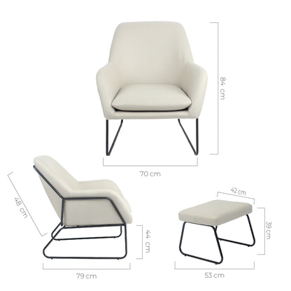 Sillón Individual con Taburete Reposapiés Terciopelo Beige