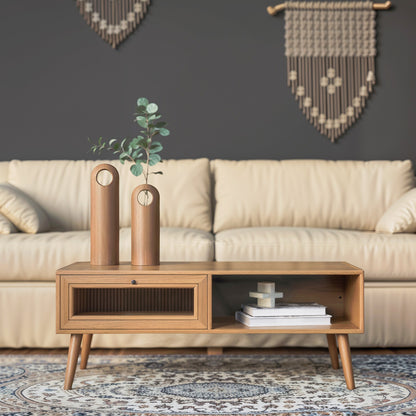 Mesa de Centro con Estante y Cajón de Vidrio