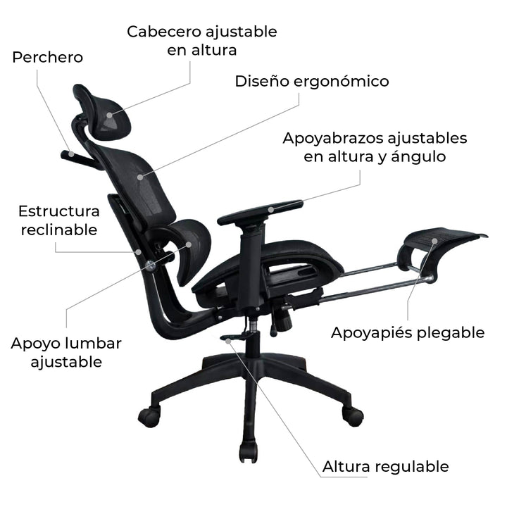 Silla de Oficina Ergonomica con Descansapies