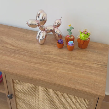 Mueble para TV con Estantes Centrales y Puertas de Ratán