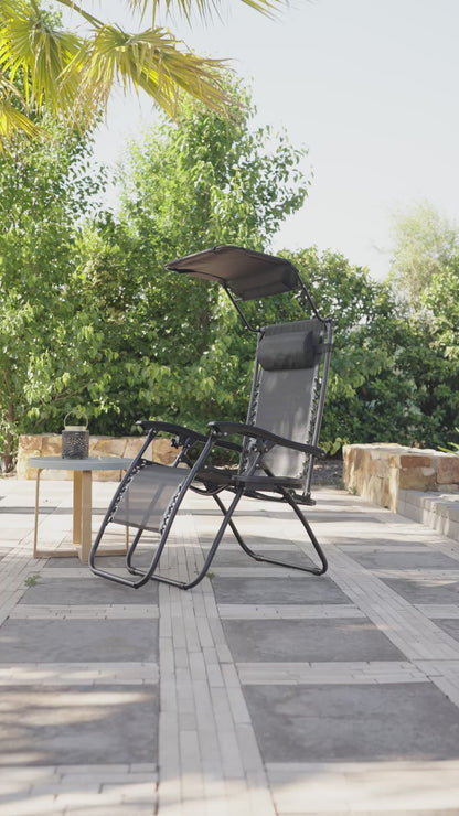 Set 2 Sillas Camastro Reclinables Con Toldo Negro