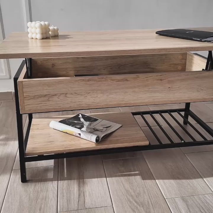Mesa de Centro Elevable con Compartimento Interno Oculto