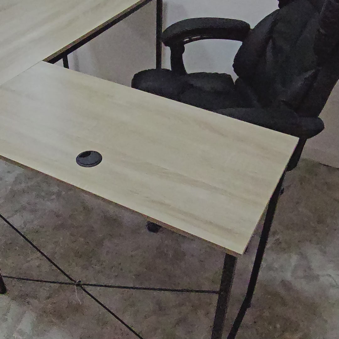 Escritorio con Forma de L Beige y Negro