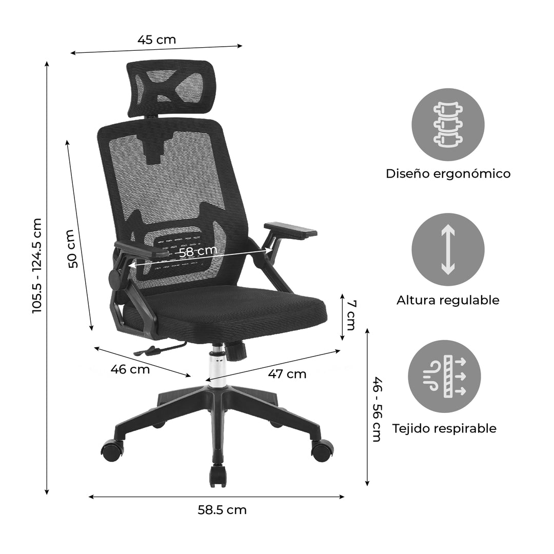 Silla de Oficina Ergonómica con Cabecero Negra