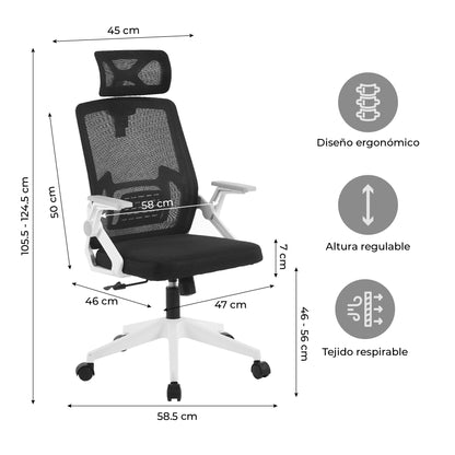 Silla de Oficina Ergonómica con Cabecero Blanca y Negra