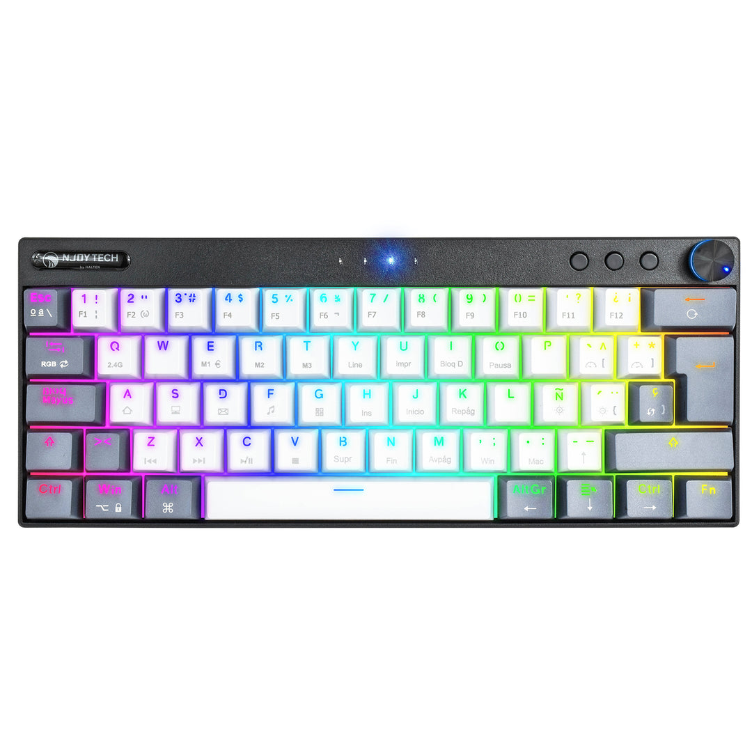 Teclado Gamer Njoytech Retroiluminado Inalámbrico con Bluetooth Blanco y Negro