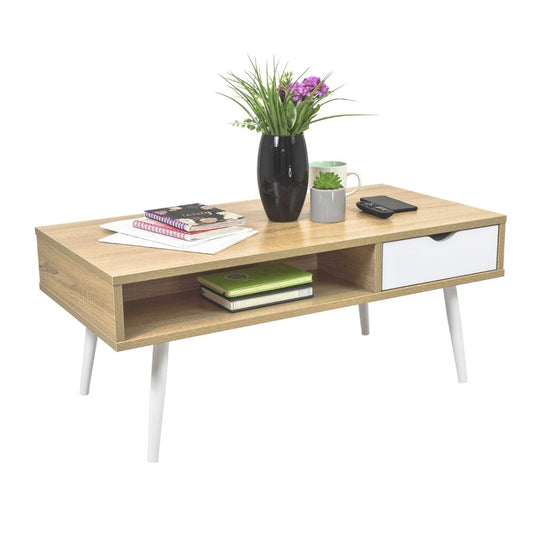 Mesa de Centro Lome con Cajón y Entrepaño Beige y Blanca