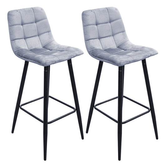 Set 2 Taburetes Altos Banco-Oxford Acolchados Gris